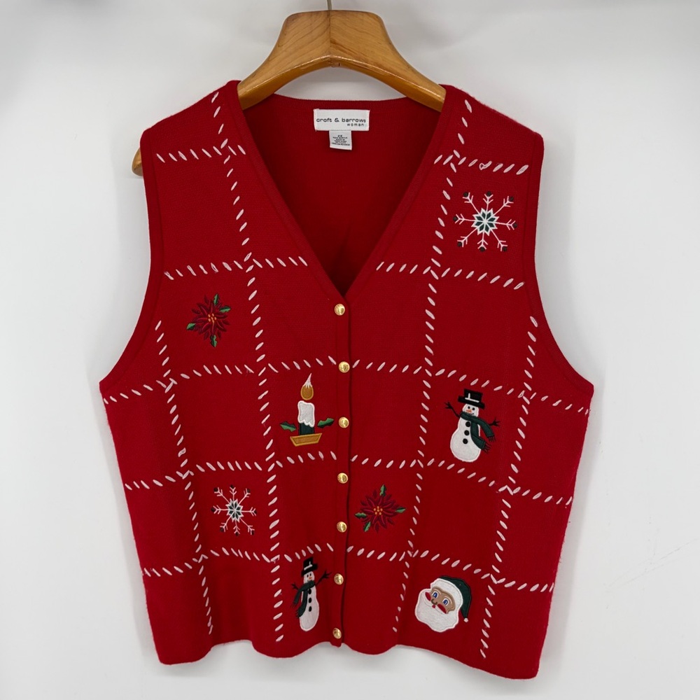 Croft And Barrow Christmas Vest Womens 2X Red Embroidered Holiday Y2K Ugly